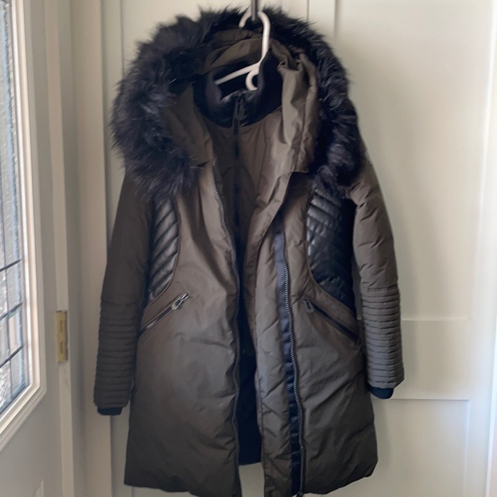Very warm! Olive green and black winter coat